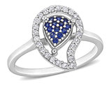 3/8 Carat (ctw) Lab-Created Blue Sapphire and White Topaz  Pave Ring in Sterling Silver